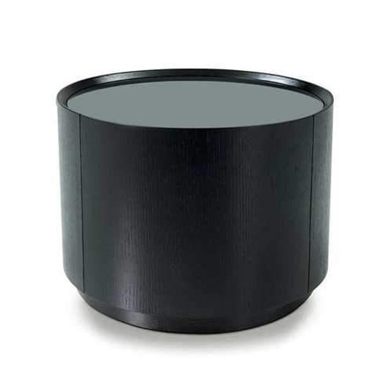 Modern 1-Drawer Round Dark Oak Glass-Top Nightstand