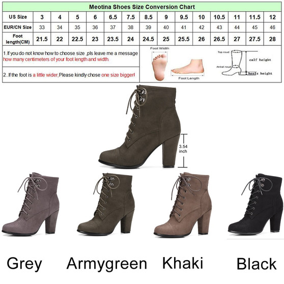 Ankle Boots Winter High Heels Boots Lace Up Thick Heel Short Boots Zipper Autumn shoe