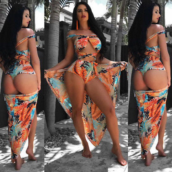 Tropical essence 3 piece bikini cover up set