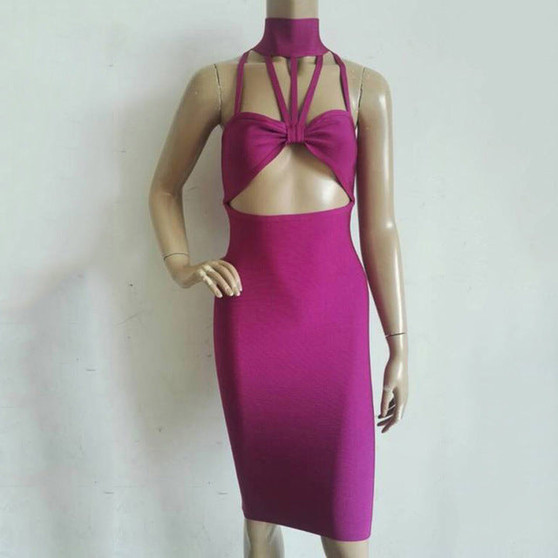 Sexy cutout choker neck bandage dress