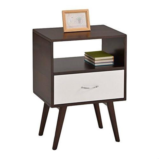Espresso and White Modern Mid Century Style End Table Nightstand
