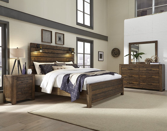 Dajono Rustic Brown Finish 4-Piece Bedroom Set-King Bed, Dresser, Mirror and Nightstand