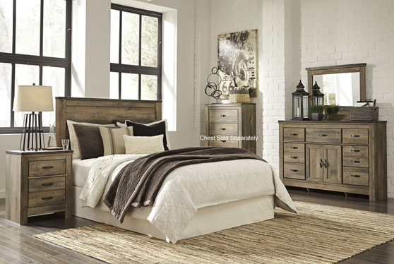 Cremona Brown Casual Bedroom Set: Queen Panel Headboard, Dresser with Doors, Mirror, Nighstand