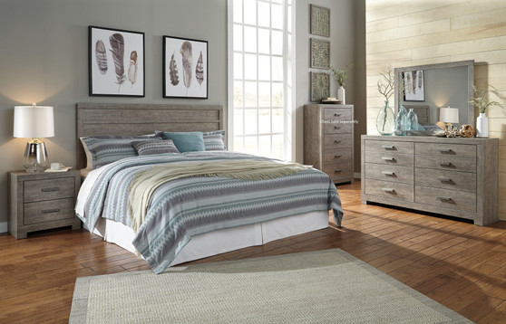 Colvern Casual Gray Color Bedroom Set: King Panel Headboard, Dresser, Mirror, 2 Nighstands