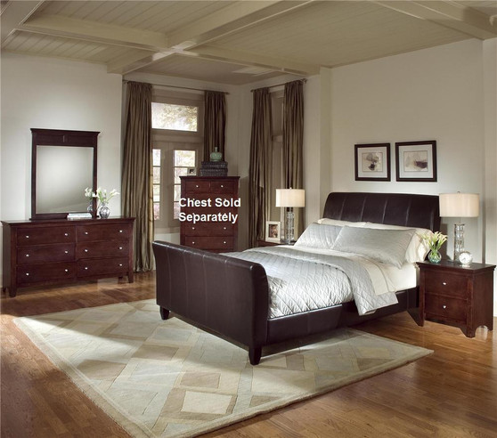 4pc Cherry Bundled Leather Finish Bedroom Set (Queen Bed  Dresser  Mirror  Night Stand)