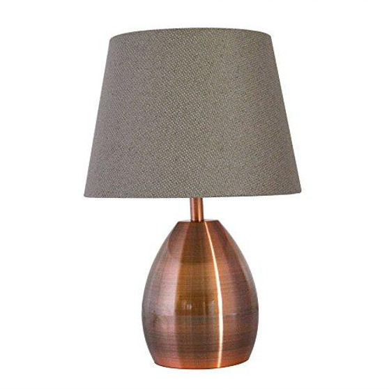 12  Metal Table Lamp For Bedroom,Tootoo Star Small Desk Lamp Retro Copper Bedside Nightstand Light With Shade For Living Bed Room,Grey