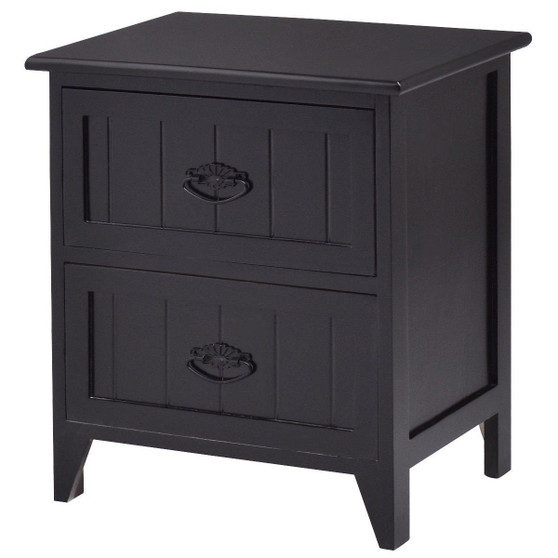 2 Drawers Storage Wood End Side Nightstand-Black