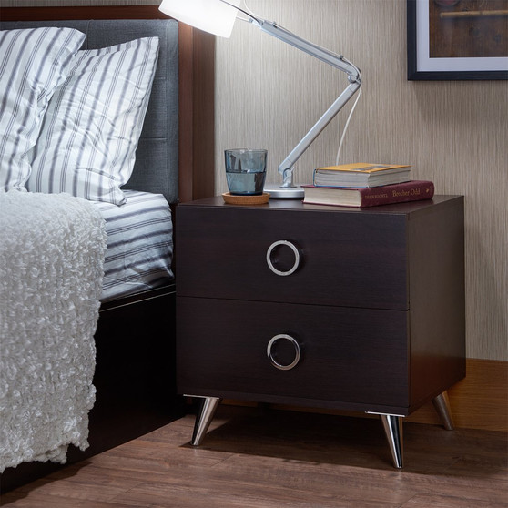 Acme Elms Espresso Chrome -Drawer Nightstand