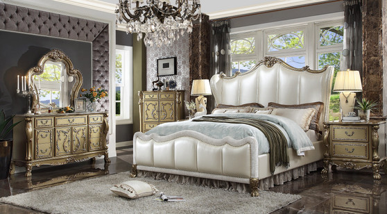 Acme Dreseden II Gold Wood Finish 4 Piece California King Bedroom Set