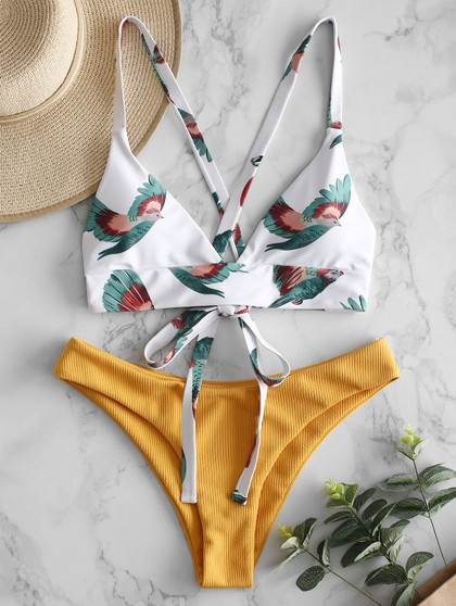 Bird Color Block Criss Cross Bikini Set