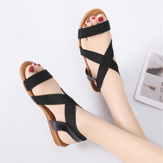 Comfortable Flat Sandals with Elastic Strap Durable Slip  Boho Cushion Shoes