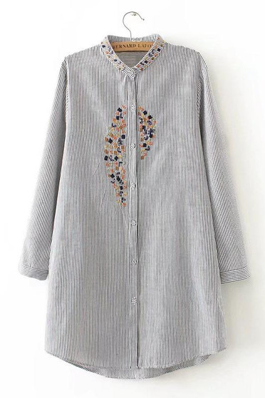 elegant plus size embroidery long shirts top