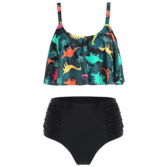 Dinosaur Print High Waist Bikini Set