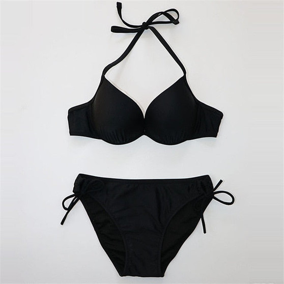 2020 New Padded Swimwear Women Bikini Swimsuit Female Push Up Triangle Biquini Sexy Black Bikini Set Halter Bandage Swim Suits