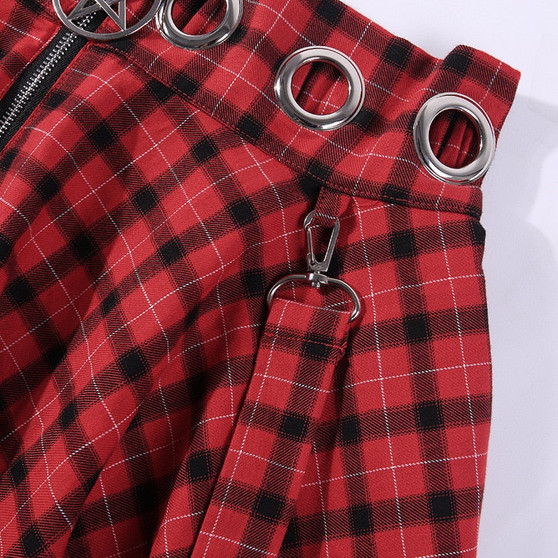 Red Plaid Zip Up Skirt