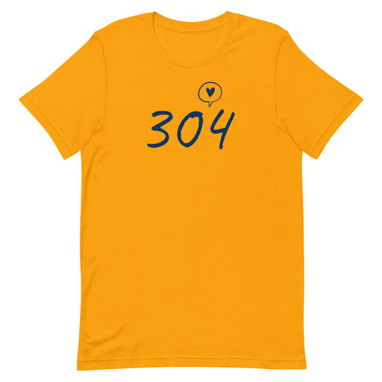 304 Area Code Love for the Mountain State Unisex West Virginia T-Shirt - Gold
