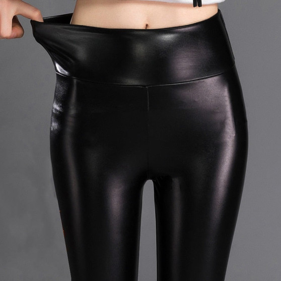 High Elastic Waist Leather Pants