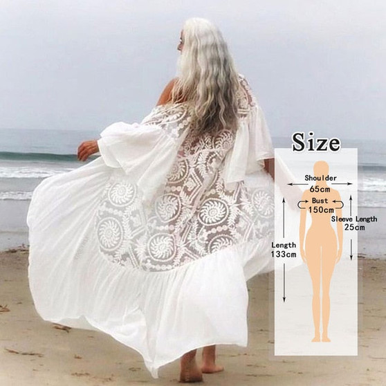 Embroidery Kaftan Beach Tunic Cotton Beach Cover up Saida de Praia Swimsuit Women Bikini cover up Pareo Sarong Beachwear Q882