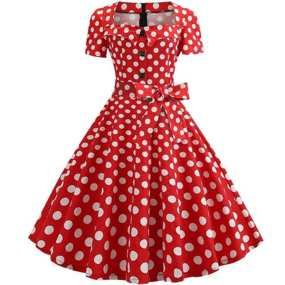 Red Large Polka Dot Swing Dress
