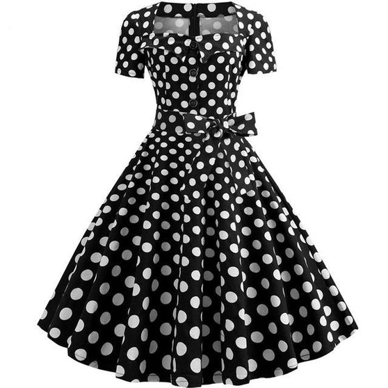 Black Large Polka Dot Swing Dress