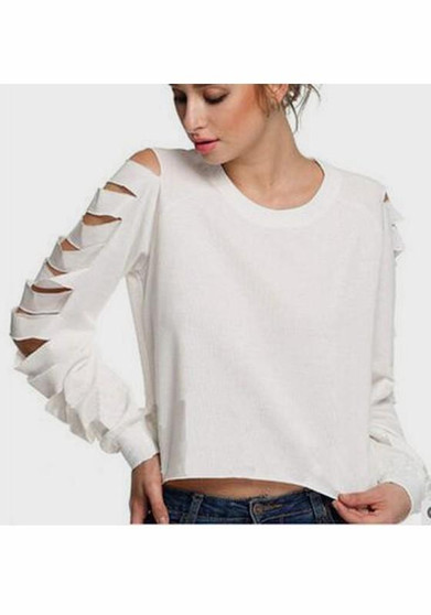 White Cut Out Ripped Destroyed Casual Going out T-Shirt