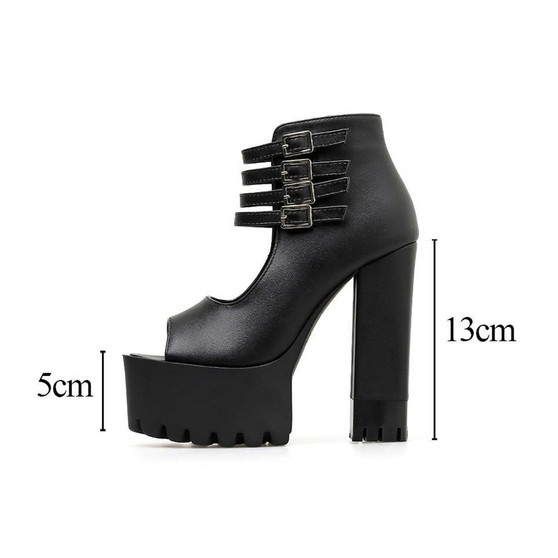 Hollow Platform Block High Heel Shoes