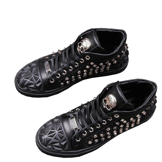 Punk Metal Skull Buckle Men Ankle Boots