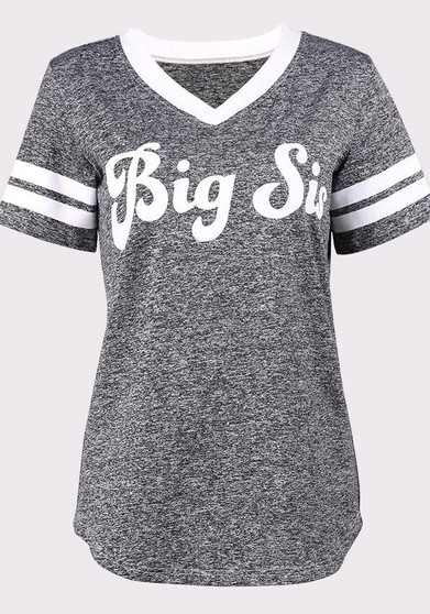 Grey Letter Round Neck Short Sleeve Casual T-Shirt