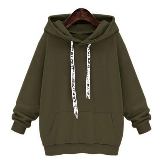 Army Green Drawstring Hooded Long Sleeve Casual Pullover Sweatshirt