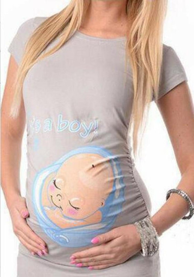 Grey Cartoon Print Round Neck Short Sleeve Maternity T-Shirt