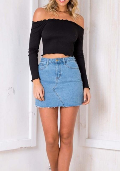 Black Bandeau Backless Off Shoulder Long Sleeve Fashion T-Shirt