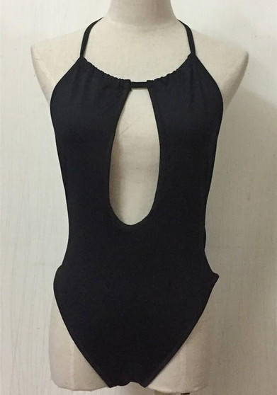 Black Cut Out Tie Back Open Back One Piece Swimwear