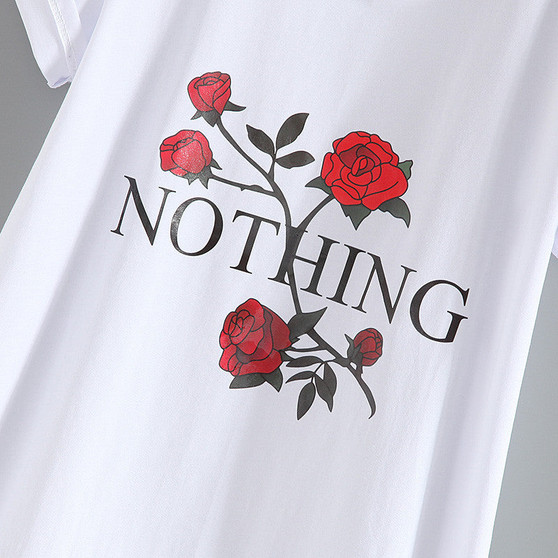 Nothing Letter Print Rose T-Shirt Women Summer Casual Short Sleeve T-Shirt Plus Size Punk Shirts