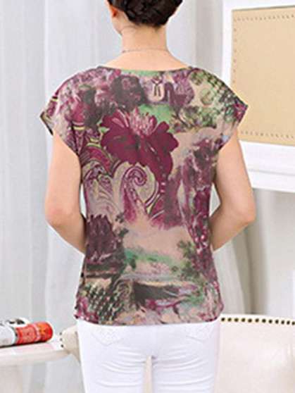 Casual Round Neck Abstract Print Graceful Short Sleeve T-Shirt