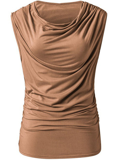 Casual Cowl Neck Ruched Plain Sleeveless T-Shirt