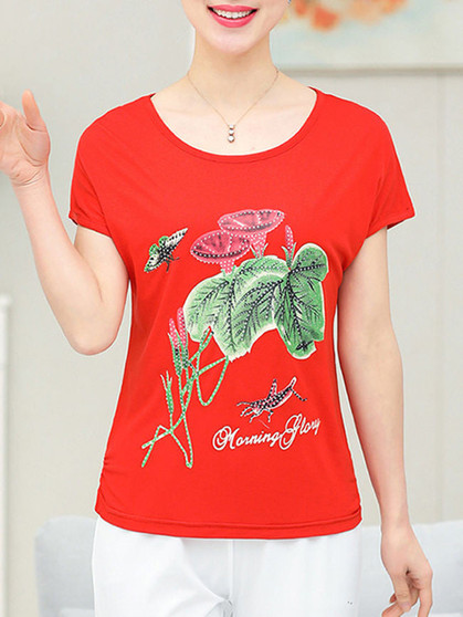 Casual Practical Round Neck Floral Printed Short Sleeve T-Shirt