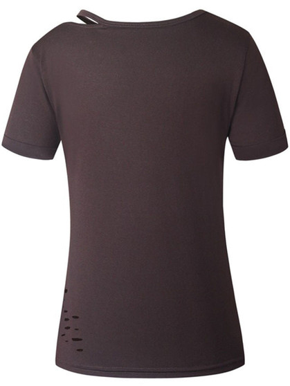 Casual Distressed Asymmetric Neck Plain Short Sleeve T-Shirt