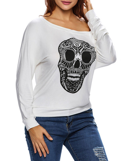 Casual Round Neck Skull Printed Long Sleeve T-Shirt