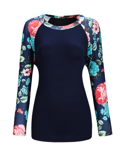 Casual Awesome Round Neck Floral Printed Raglan Sleeve T-Shirt