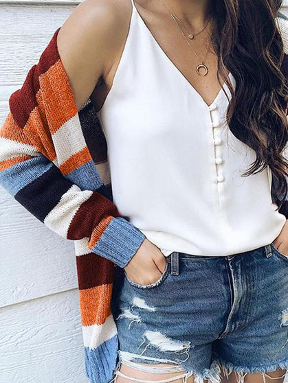 Striped Knit Sweater Cardigans Tops