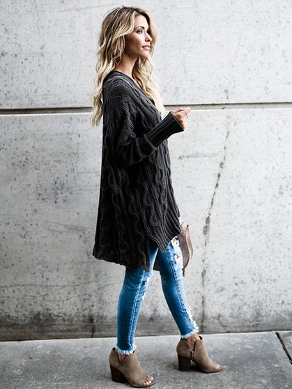 Long Sleeves Black Sweater Tops