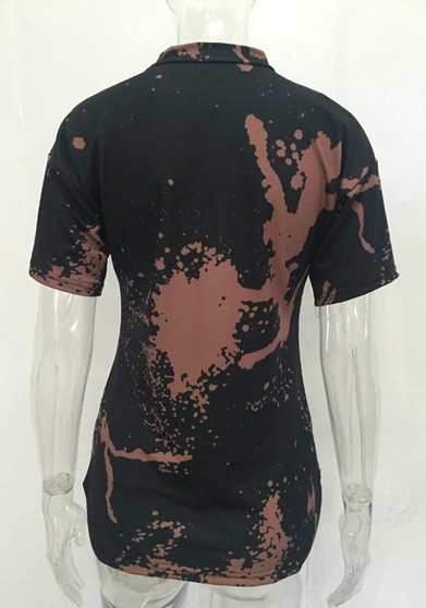 Black Guns N Roses Bleach Band Rock Tie Dye Lace-up Casual T-Shirt