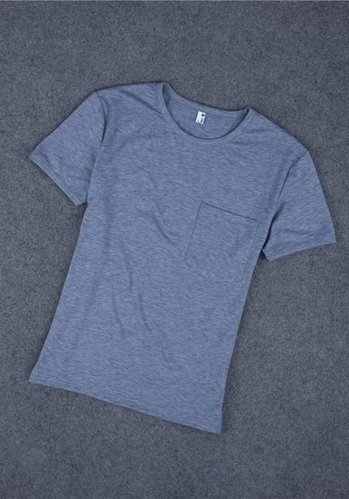 Grey Plain Pockets Round Neck Casual Cotton Blend T-Shirt