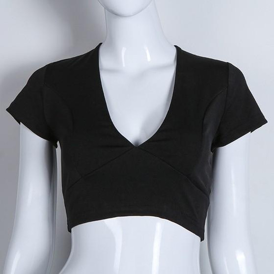 Black Patchwork Lace Hollow-out Tie Back Open Back T-Shirt