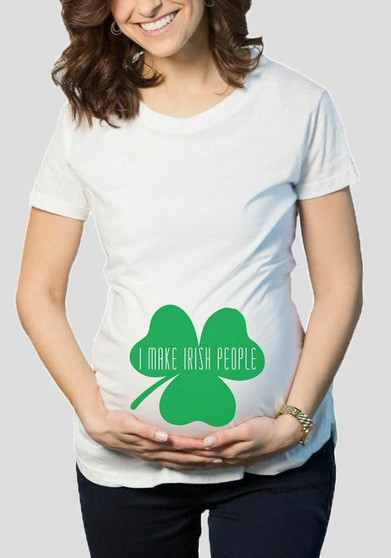 White Shamrock Print Plus Size Maternity St. Patrick's Day Casual T-Shirt