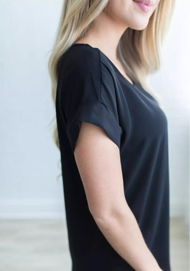 Black Irregular Round Neck Short Sleeve T-Shirt