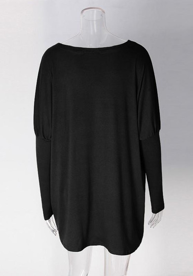 Black Irregular Round Neck Long Sleeve Casual T-Shirt