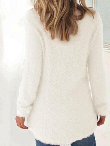 New White Round Neck Long Sleeve Going out Pullover Sweater