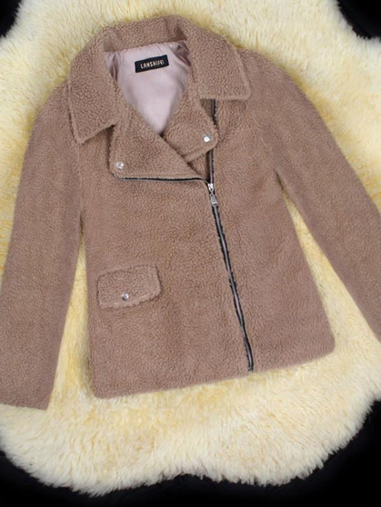 New Camel Fur Pockets Zipper Turndown Collar Long Sleeve Fashion Coat