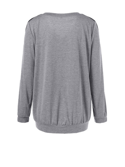 Casual V-Neck Decorative Lace Plus Size Sweatshirt
